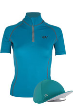 2022 Woof Wear Womens Short Sleeve Performance Riding Shirt & Convertible Hat Cover Bundle WA0006/3 - Ocean